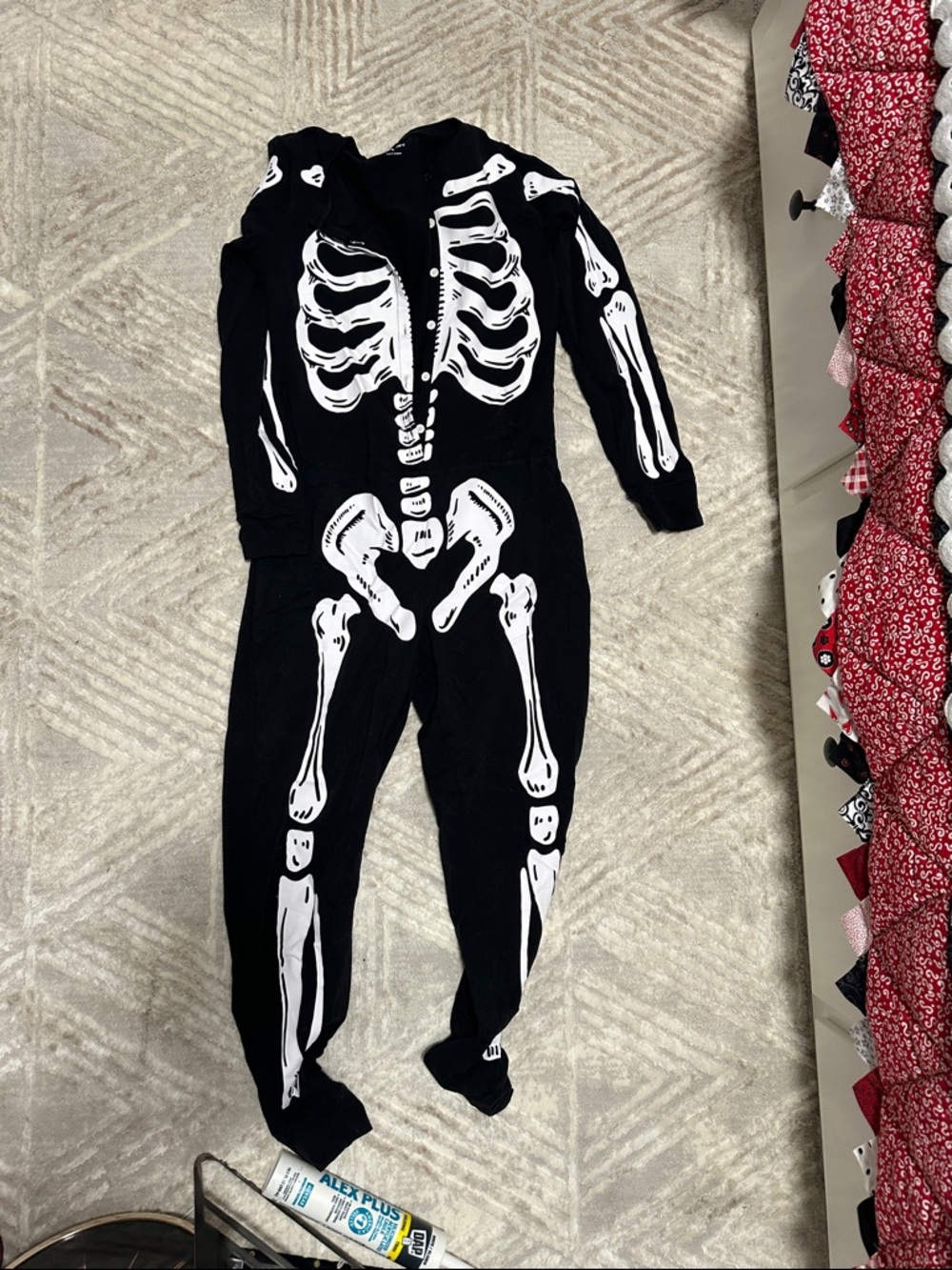 Old Navy Black Skeleton One-Piece Pajama with Hood